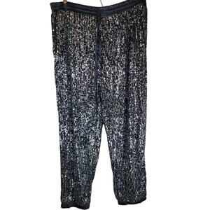 SCOOP Women's Black Sequin Mid Waist Night Out Club Rave Jogger Pants SZ XL